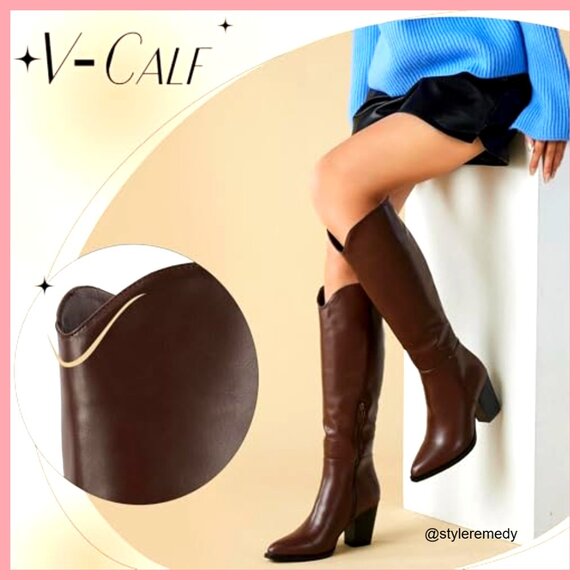 Faux Leather Knee High Boots with Pointed Toe and Chunky Heel - Picture 4 of 7